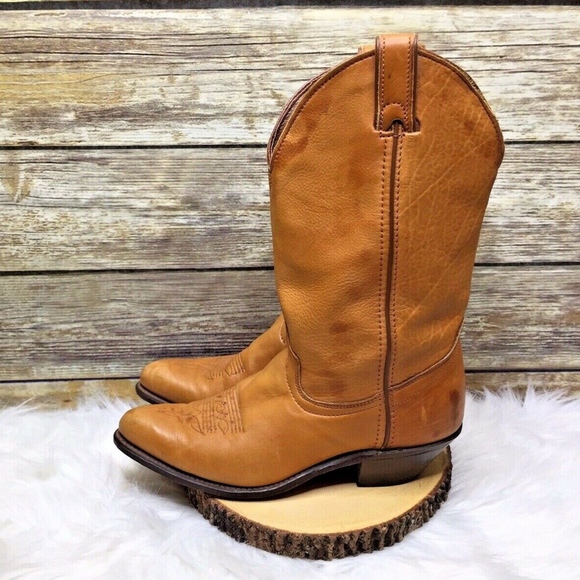 Vintage Tan Brown Leather Mid Calf Cowboy Boots - Picture 4 of 8